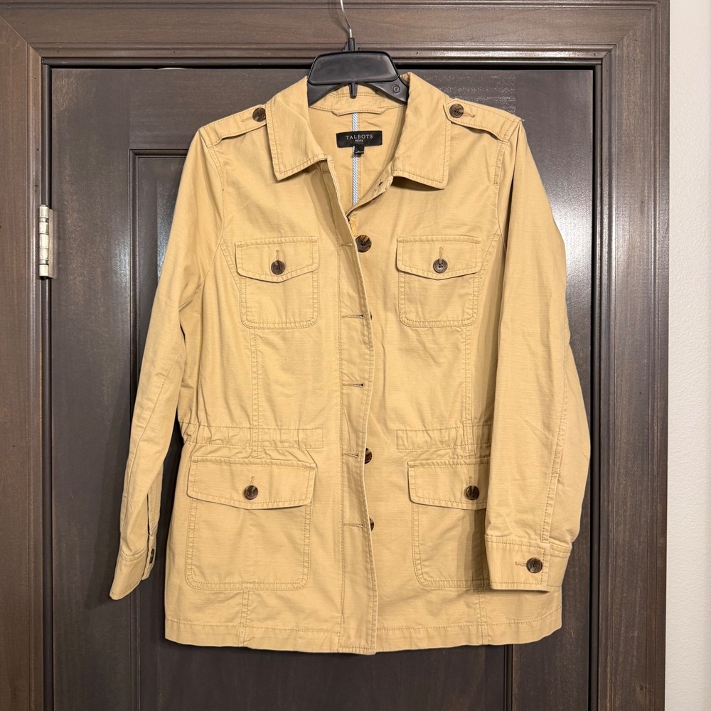 Talbots Petite Tan Cotton Utility Field Jacket Size LP Beige Safari Coat